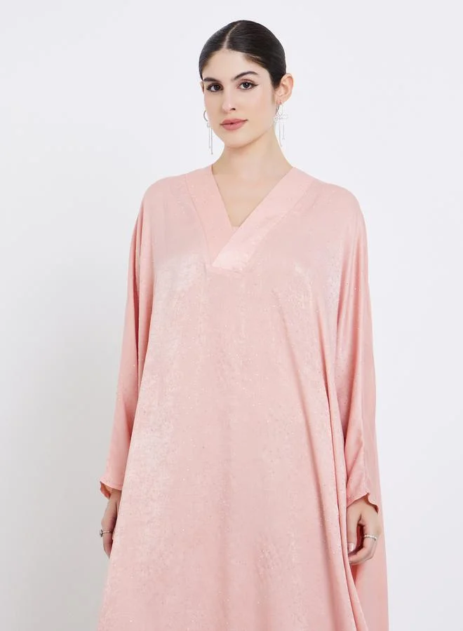 أميرة جلابية نسائية وردية من الساتان بياقة على شكل حرف